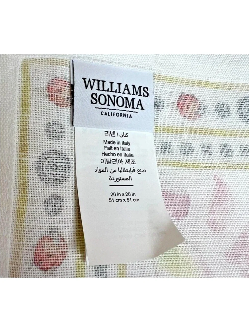 Williams & Sonoma Floral Square napkins White with Pink & Orange Blooms
